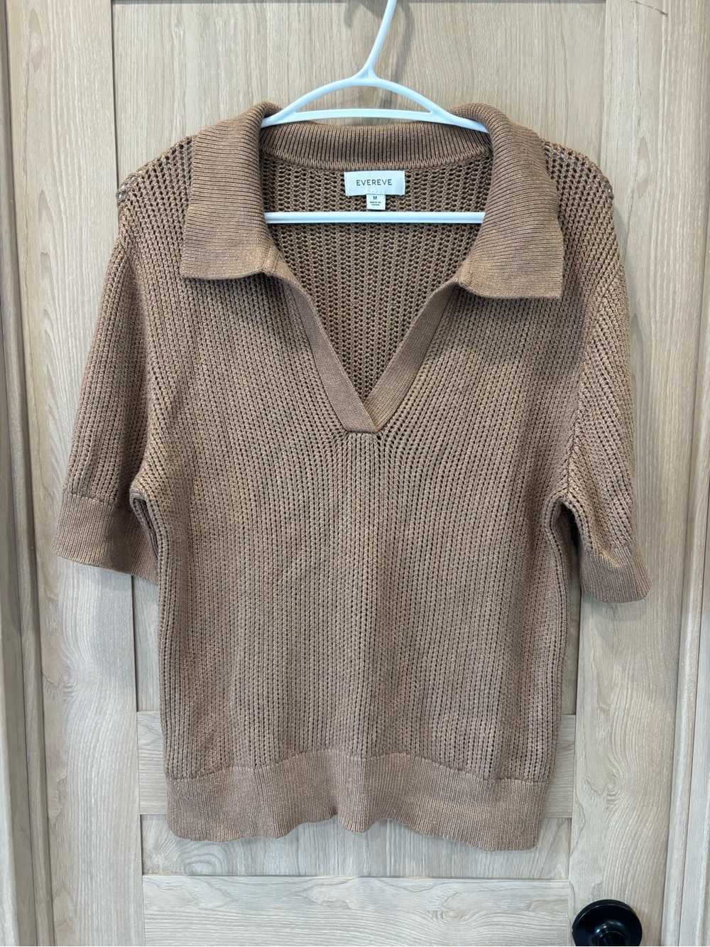 Evereve Knit Sweater Collar T Shirt Womens Size M Preppy Casual Comfy